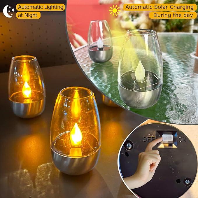 Solar Power Tea Lights Outdoor Flameless Flicker IP65 Waterproof Table Lamp