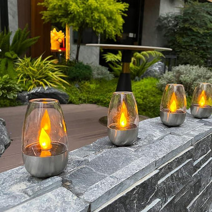 Solar Power Tea Lights Outdoor Flameless Flicker IP65 Waterproof Table Lamp
